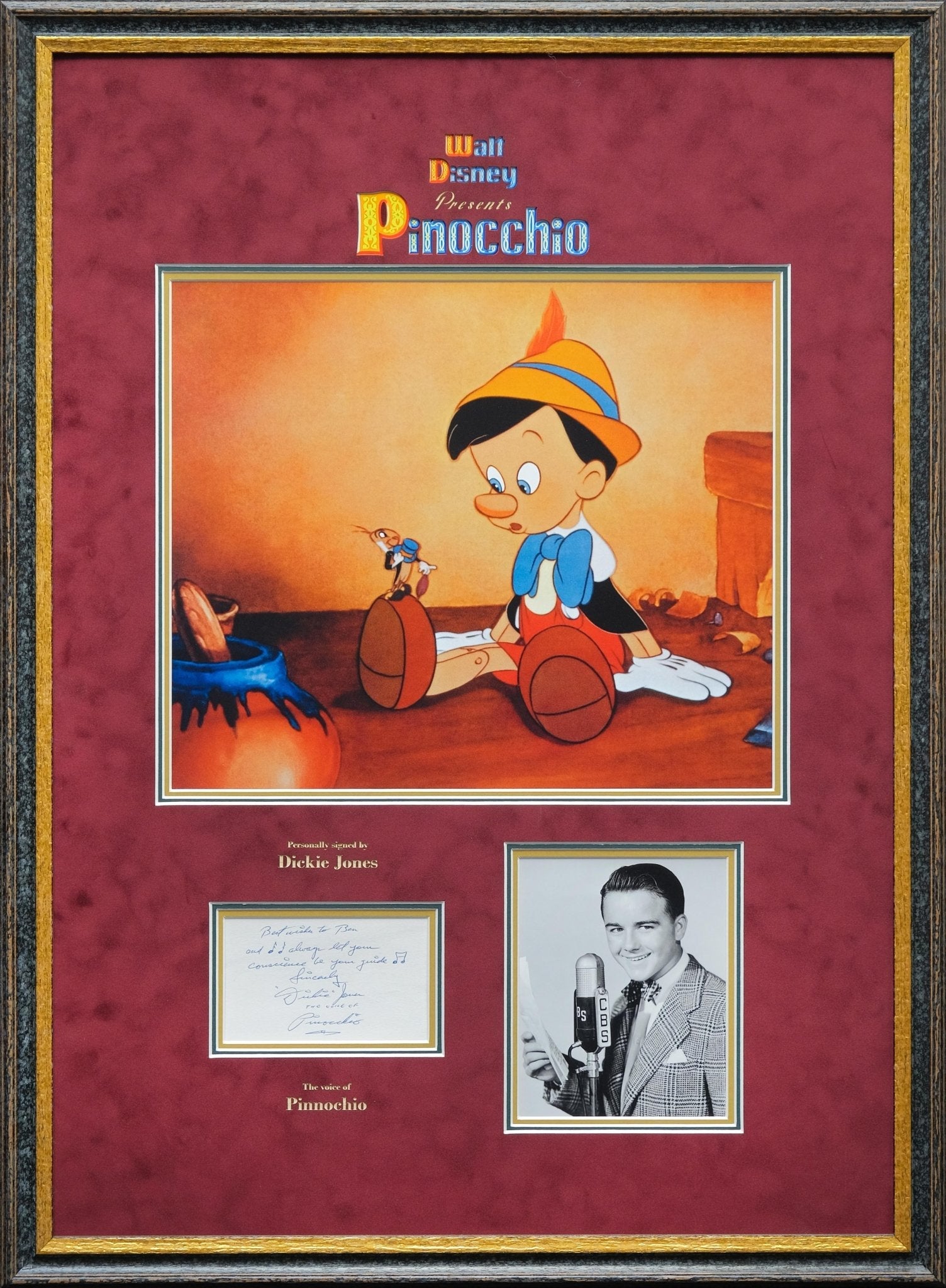 Pinocchio Photograph Display Signed by Dickie Jones - Memorabilia Framers Shop